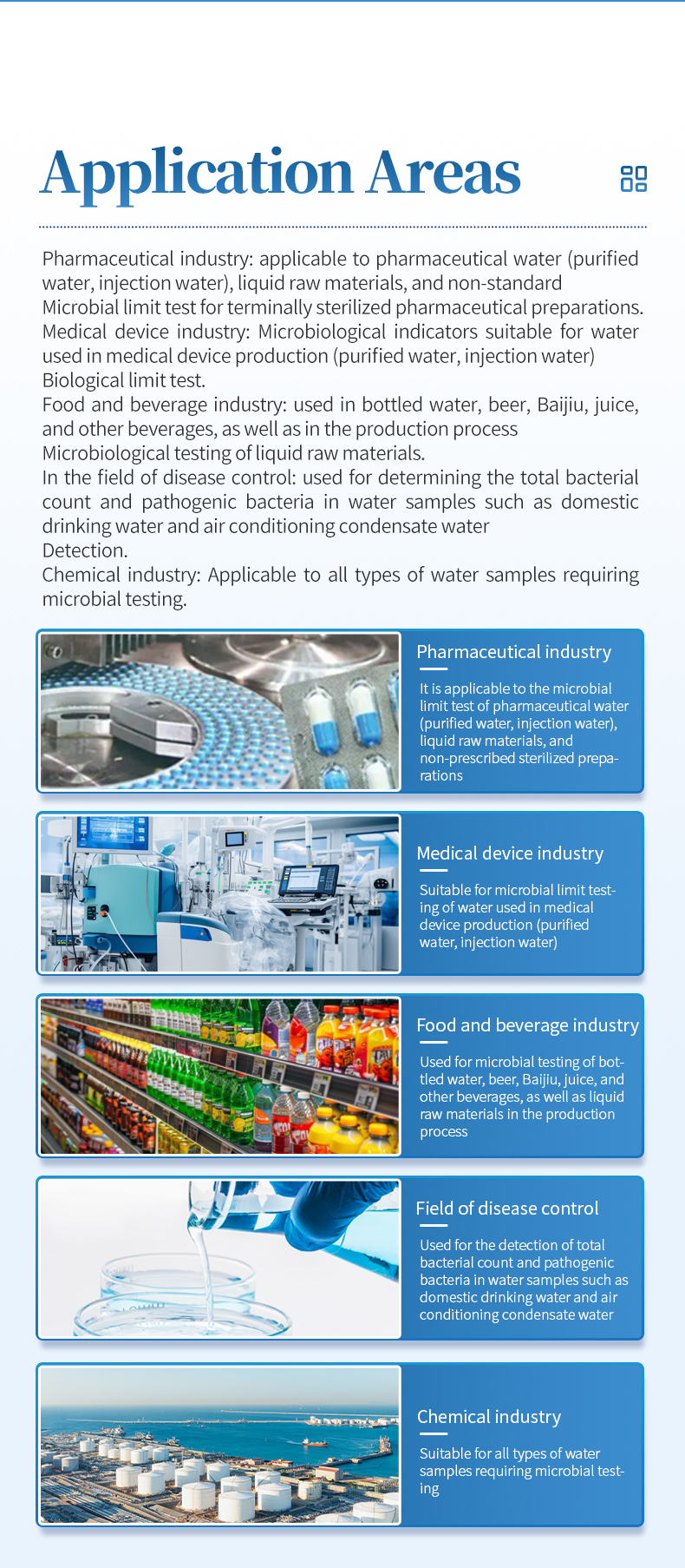 Pharmaceutical food medical and environmental testing industry application scenarios for filtration