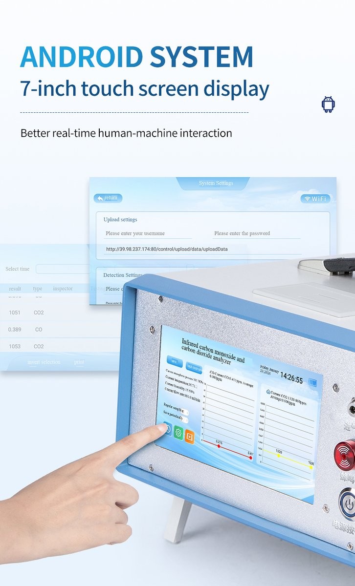 Infrared gas analyzer Android touchscreen operation